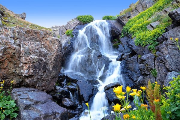 Водопад горы цветы