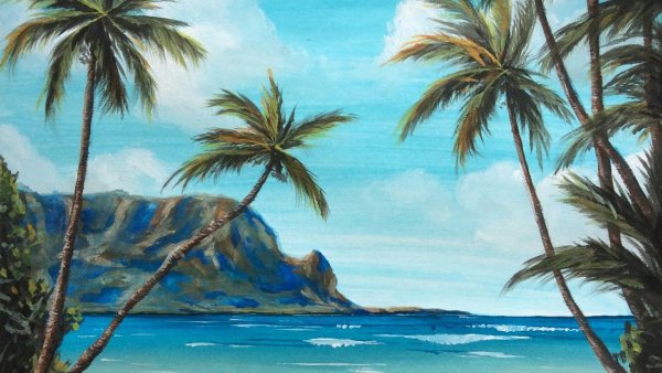 Рисунок пляжа и моря