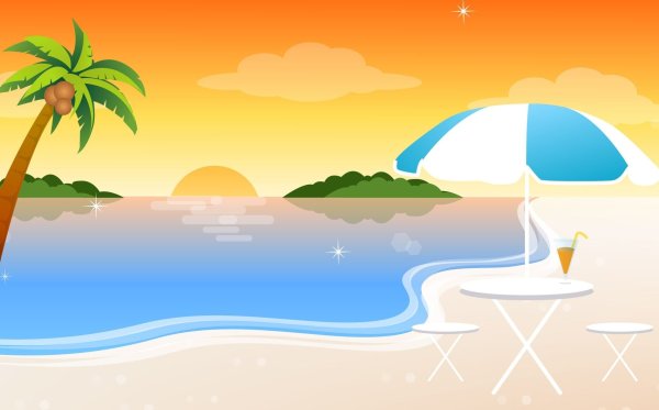 Мультяшные пальмы и море