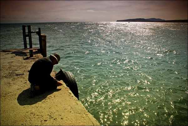 Пожилая пара на море