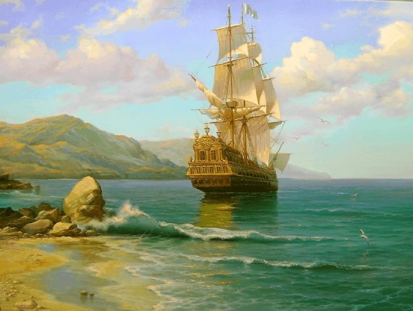 Море закат парусник