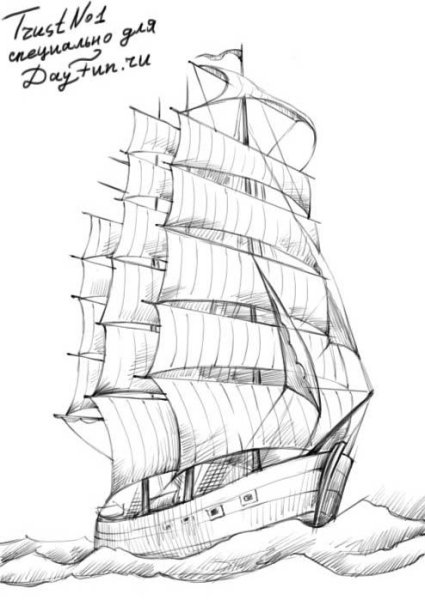 Уроки рисования корабль
