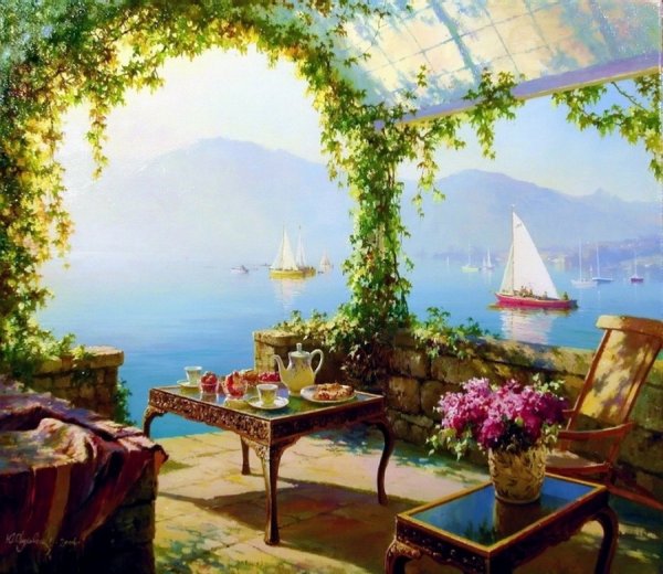 Кровать на берегу моря