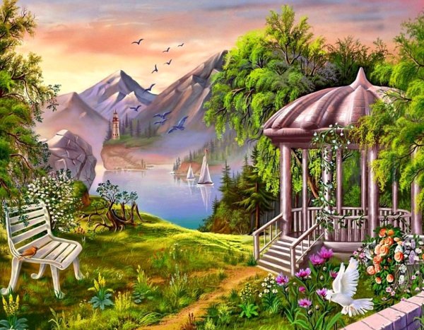Алмазная вышивка «беседка в саду», gf1259