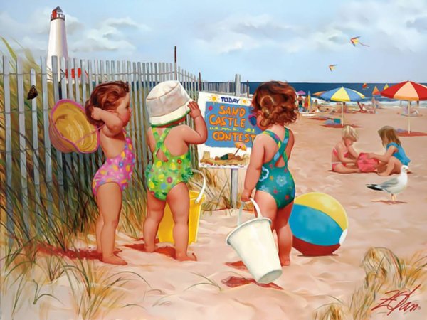 Смешные дети на море