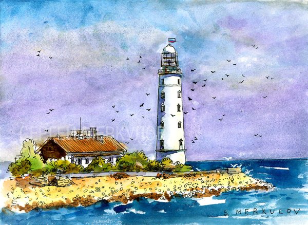 Круглая картина с маяком