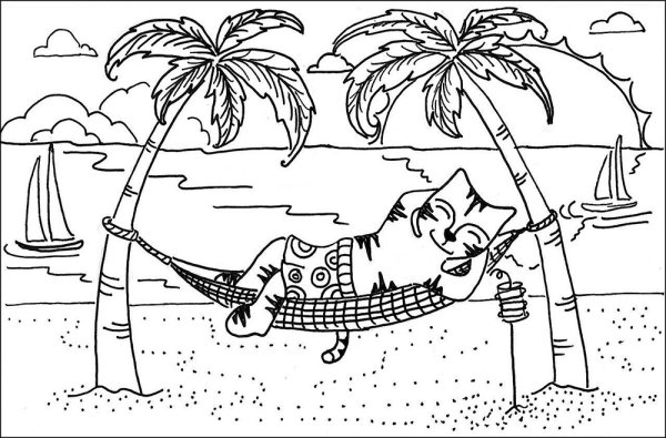 Пляж раскраска для детей