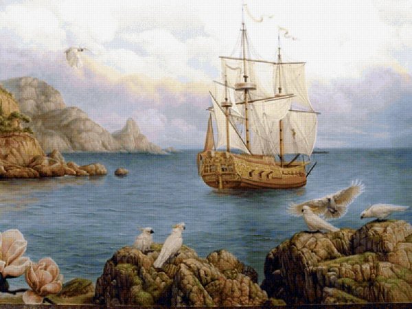 Морской пейзаж с кораблем