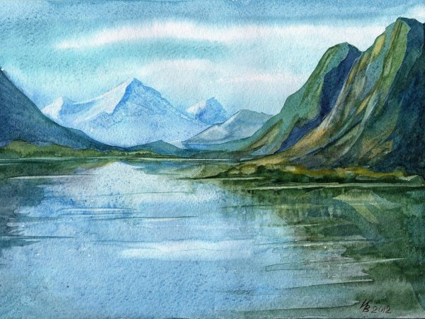 Пейзаж акварельными карандашами