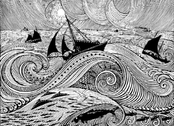 Стилизация морского пейзажа Графика