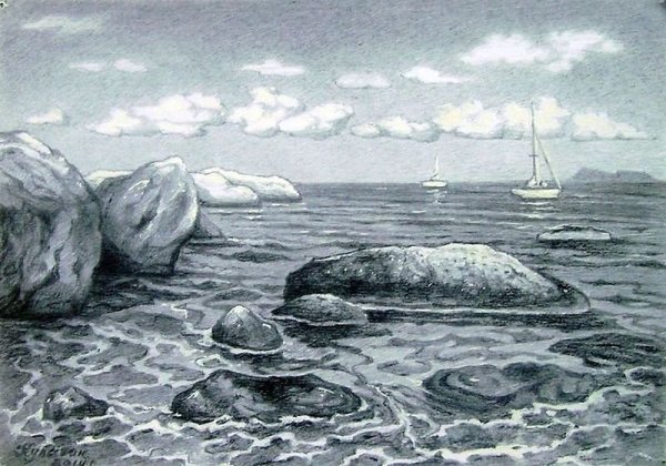 Морской пейзаж карандашом