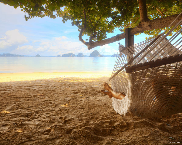 Девушка в гамаке у моря
