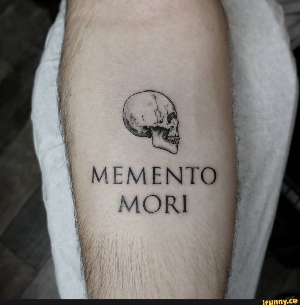 Тату надпись Memento Mori с рисунком