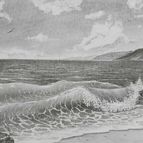 Морской пейзаж карандашом