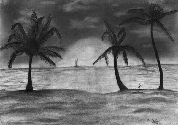 Пляж карандашом