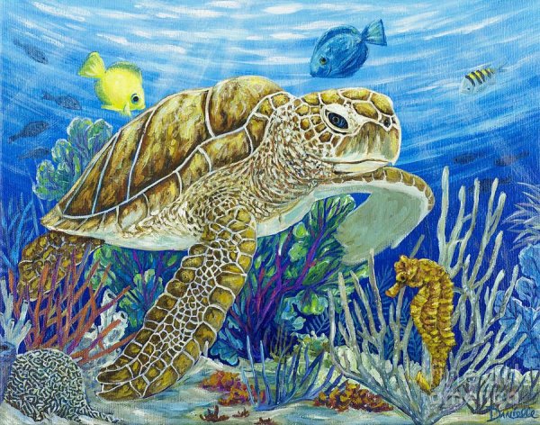 Подводный пейзаж с черепахой