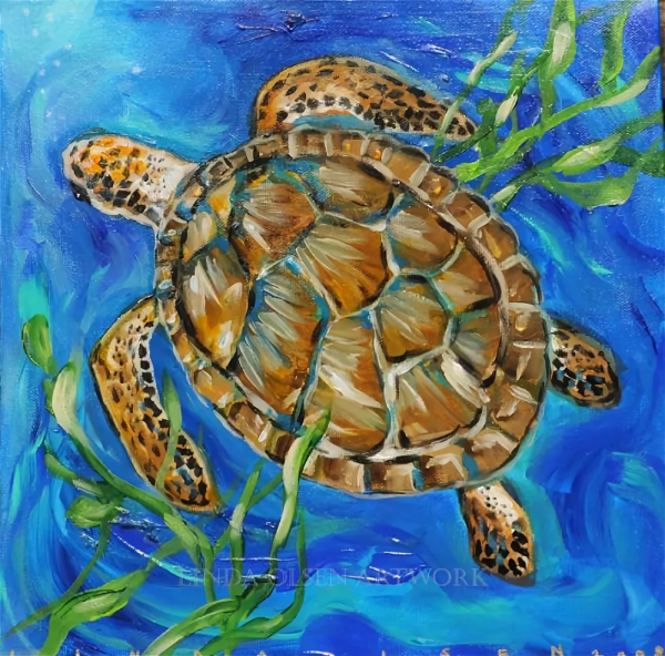 Рисованные морские обитатели черепаха