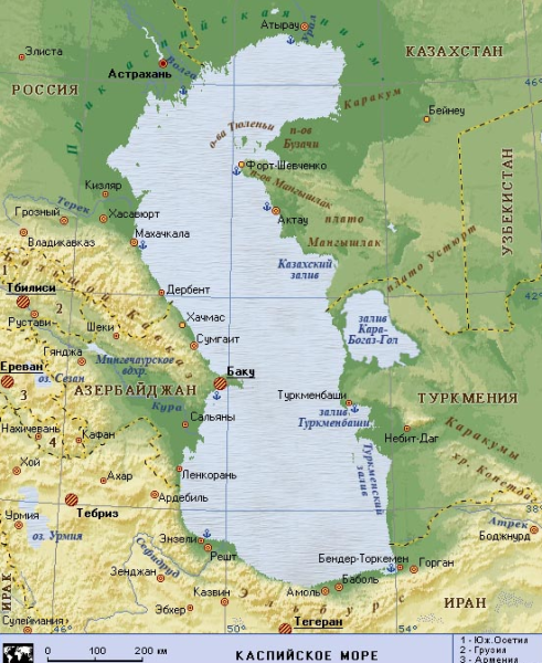 Каспийское море на карте России