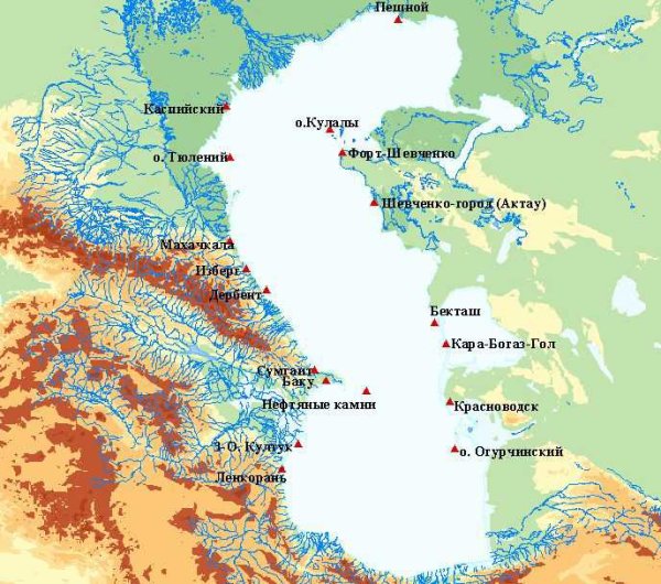 Каспийское море на карте России