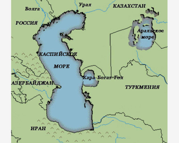 Расположение Каспийского моря на карте