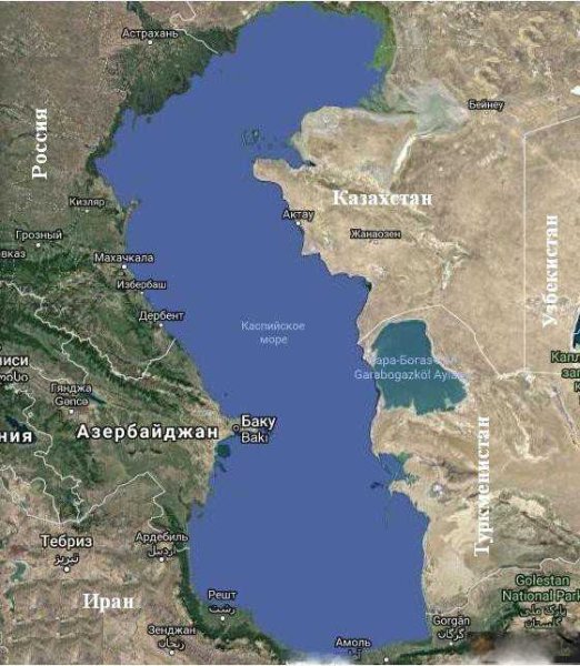 Границы Каспийского моря на карте