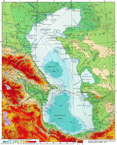 Карта Каспийского моря и сопредельных государств