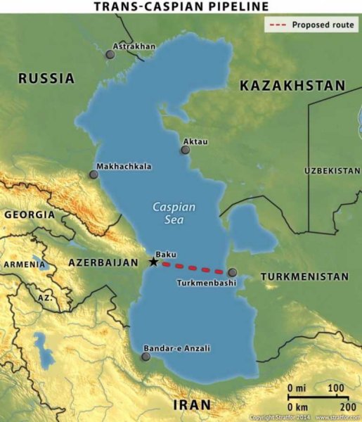 Границы Каспийского моря на карте