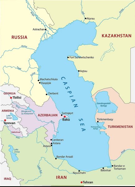 Карта Каспийского моря и сопредельных государств