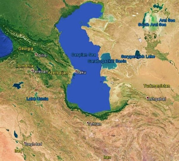 Каспийское море на карте мира