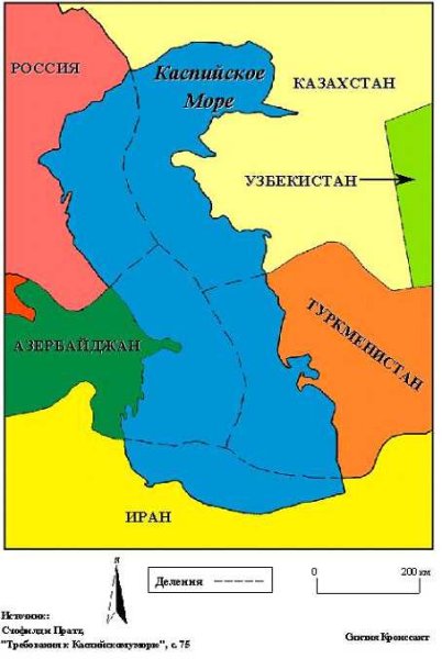 Границы Каспийского моря на карте