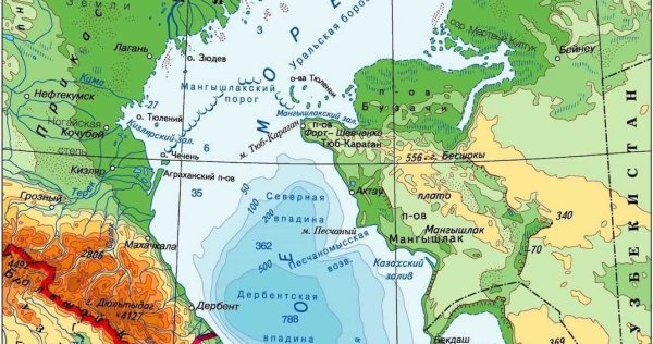 Западное побережье Каспийского моря на карте