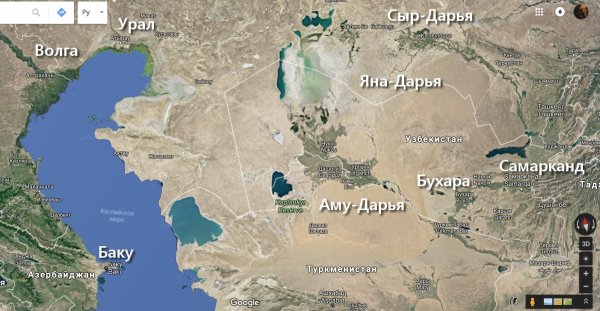 Аральское море и Каспийское море на карте