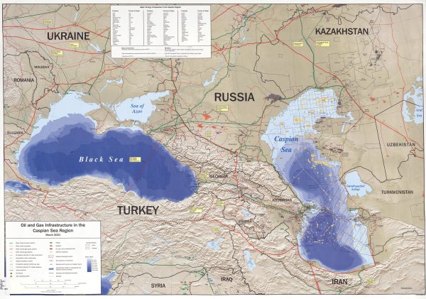Каспийское и черное море на карте России