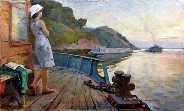 Девушка провожает корабль