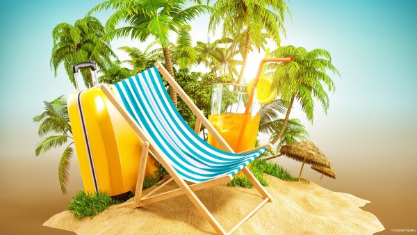 Пляж пальмы шезлонг