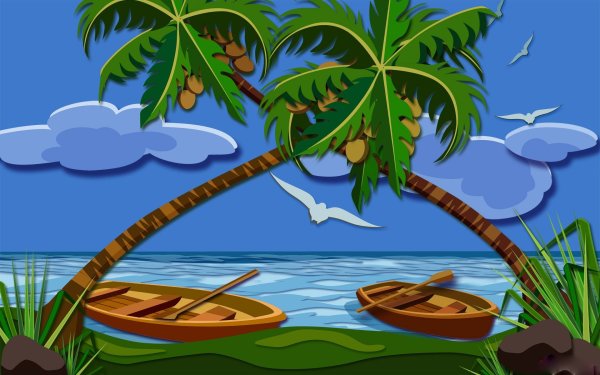 Правополушарное рисование остров с пальмами