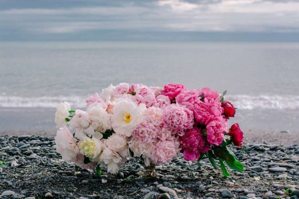 Букет пионов и море