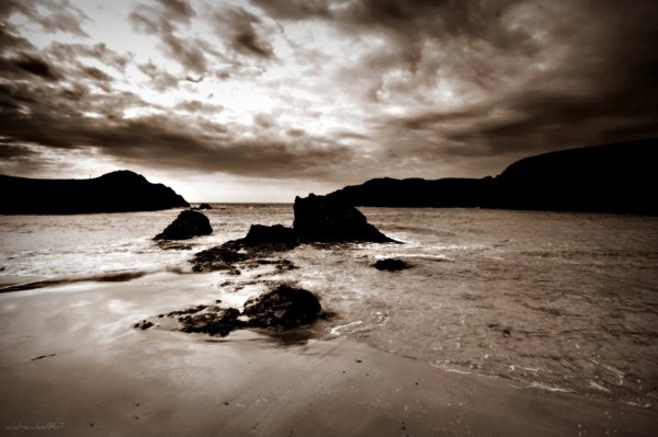 Парус в море черно белый