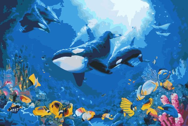 Косяк дельфинов в море