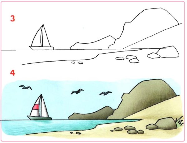Поэтапное рисование моря
