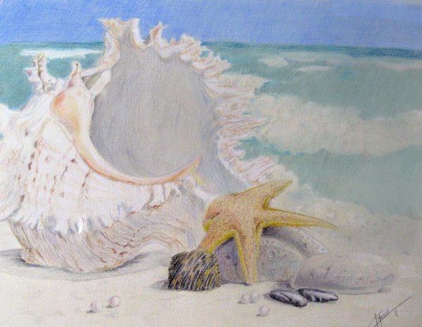 Картина красота моря карандашом