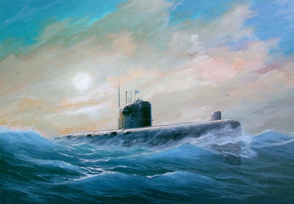 Подводная лодка ночью