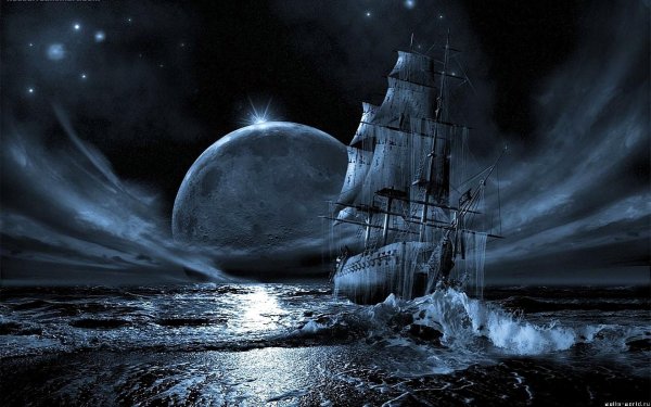 Ночное море корабль