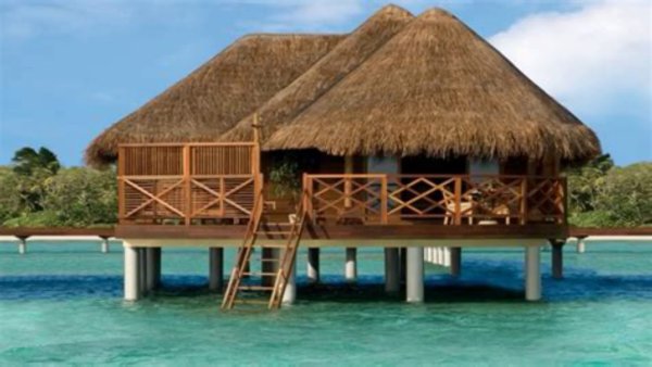 Мальдивы, океан, пальмы, бунгало