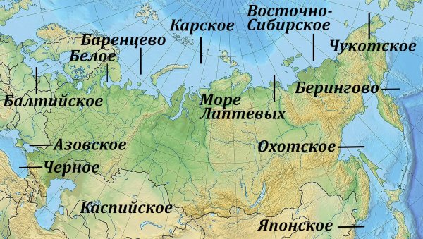 Моря и океаны омывающие Россию на карте