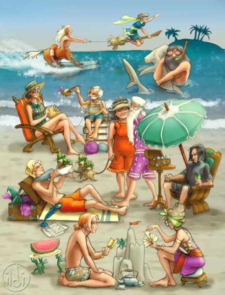 Люди на пляже карикатура