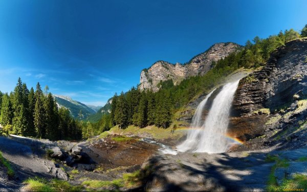 Горы лес водопад