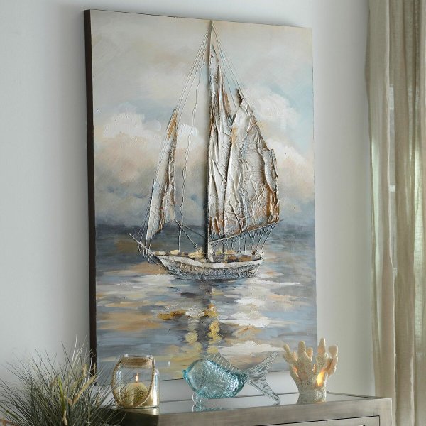 Акриловая живопись парусник с поталью