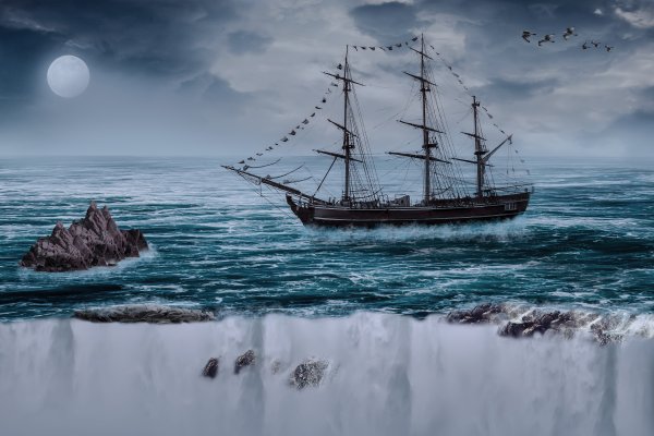 Пиратский корабль в море