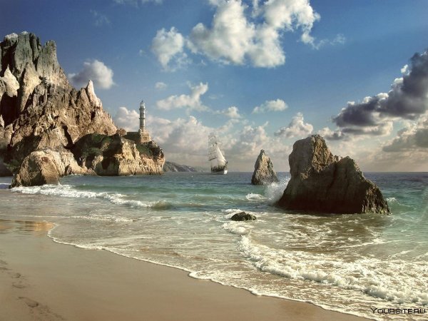 Морской пейзаж скалы